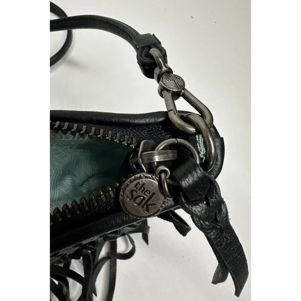 The Sak Filmore Purse Fringe Woven Black Leather Crossbody Clutch - Picture 11 of 16